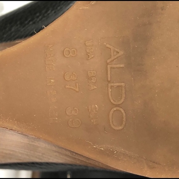 ALDO black peep toe wedge shoes w/ white stitching - Picture 4 of 6